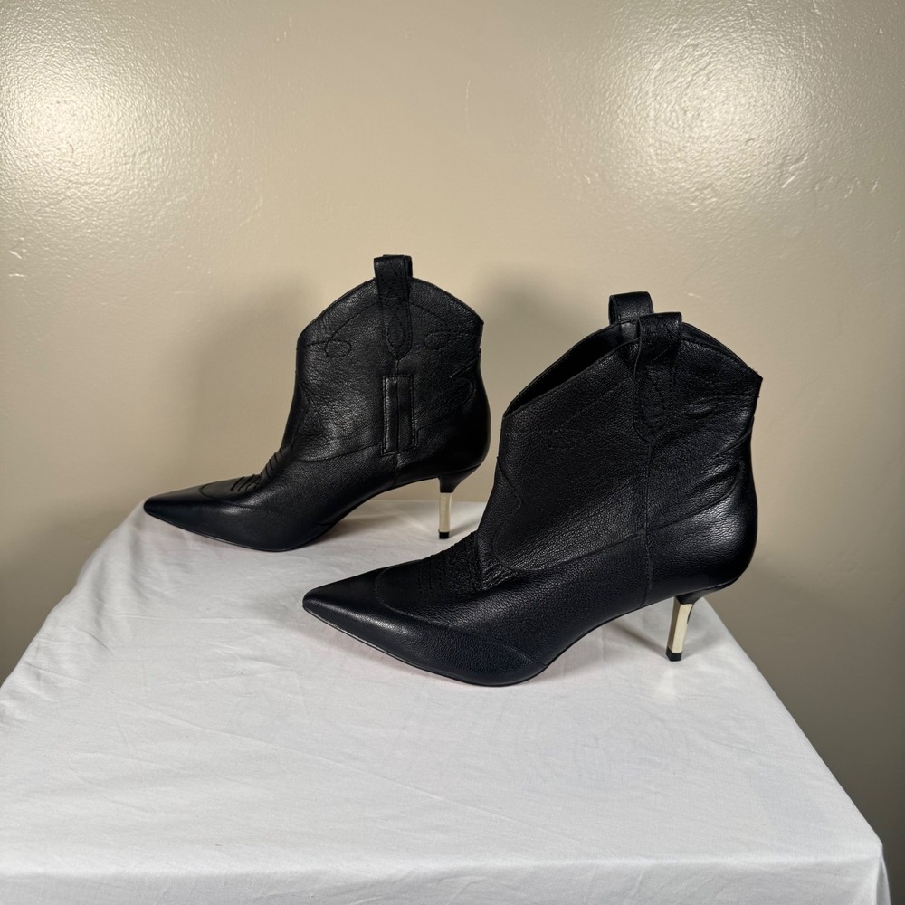 Jessica Simpson Ankle Boots Womens 7.5 Black Nelda Western Pointed‎ Kitten Heel - Picture 3 of 9